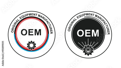 Original equipment manufacturer seal icons in color and black versions for industrial parts and components quality assurance and certification.