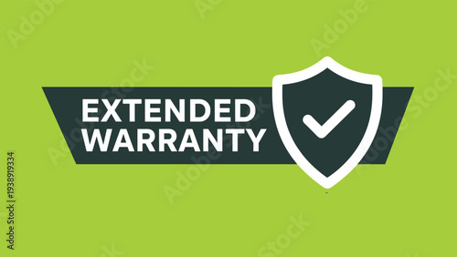 Extended warranty protection badge with a shield and checkmark on a bright green background for retail product insurance and customer service.