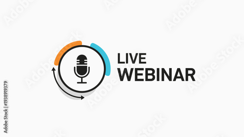 Live webinar online workshop logo with a microphone icon and circular progress indicator for remote learning and professional development events.