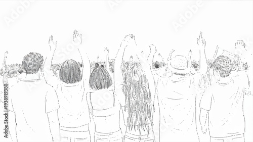 Group of people standing together in a crowd viewed from behind with varied hairstyles and casual clothing conveying a sense of community and togetherness