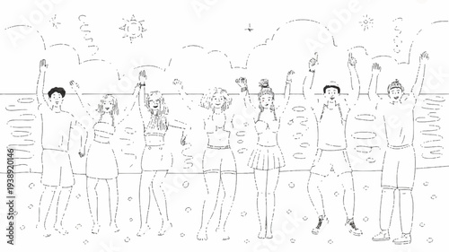 Group of people standing together in a line casual clothing neutral background social gathering concept