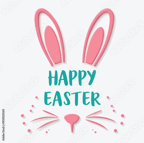 Adorable pink bunny ears illustration with a cute nose and whiskers wishing everyone a very happy Easter celebration.
