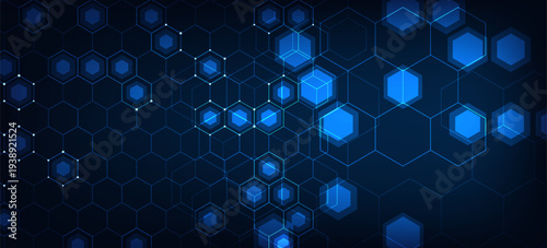 Digital technology background. Abstract hexagons background with lines and dots. Design for science, medicine or technology
