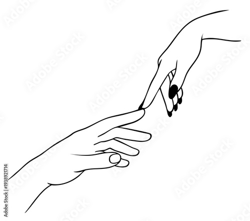 Anticipation Touch Gesture, Man and Woman Reaching Fingers  with space between Toward Each Other with Emotional Distance.