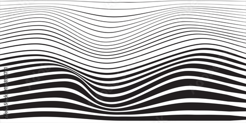 Abstract Black smooth wave on a white background. Dynamic sound wave. Design element. Vector illustration.