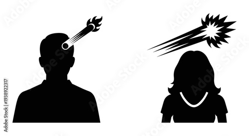 Man experiencing sudden inspiration or shock from a celestial event above a woman Vector, illustration