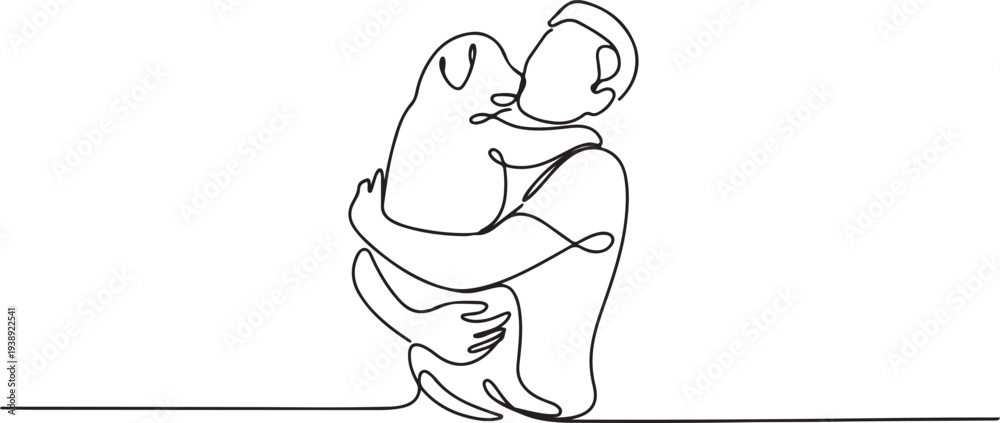 Fototapeta premium One continuous line drawing of someone is playing with their pet by hugging and carrying it as vector illustration.one line vector illustration with out background