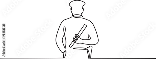 The policeman holds a baton in his hands behind his back. International Day Against Police Brutality.one line vector illustration with out background