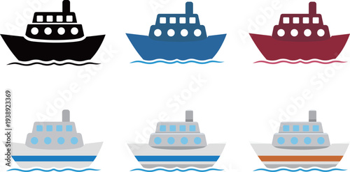 シンプルな船のアイコンセット