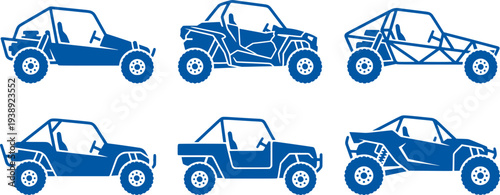 Six Blue of Off-Road Buggies Arranged in Two Rows

