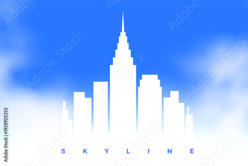 simple high rise skyline cityscape building with cloudy effect