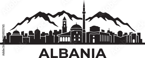 Stunning Albania cityscape silhouette with mountains