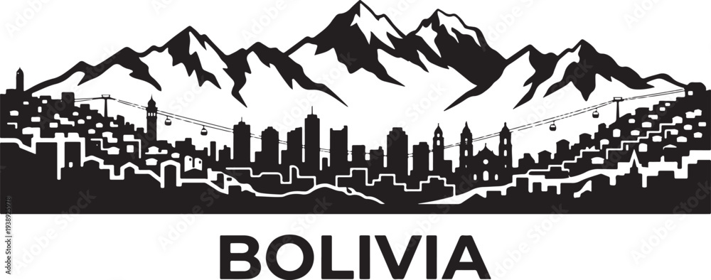 Obraz premium Bolivia cityscape with mountains and cable cars