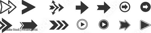 Collection of black arrow icons and symbols