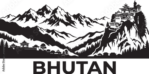 Stunning Bhutan landscape with majestic mountains and monasteries