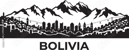 Bolivia cityscape with mountains and cable cars