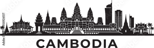 Cambodia cityscape with ancient temples and modern skyline
