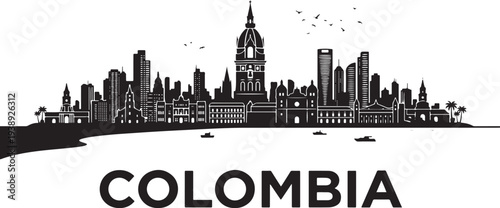 Stunning black and white silhouette of Colombia cityscape