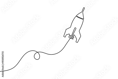 Rocket with infinity line continuous one line drawing simple outline vector illustration
