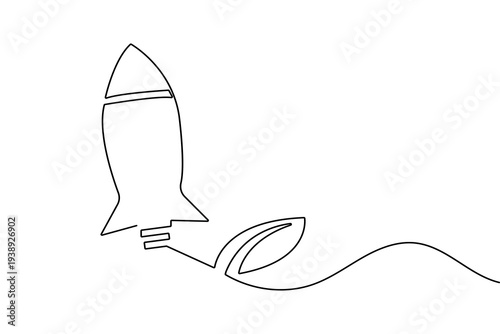Rocket with infinity line continuous one line drawing simple outline vector illustration
