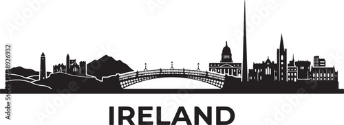 Stunning Ireland skyline with famous landmarks illustration