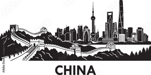 China's iconic landmarks and modern cityscape illustration