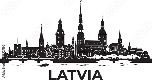 Riga Latvia cityscape with historic buildings and bridge