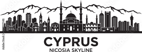 Nicosia Cyprus cityscape with mosque and mountains