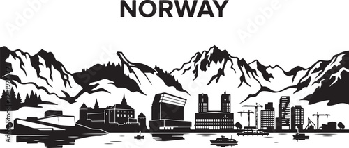 Norway cityscape with majestic mountains and serene water