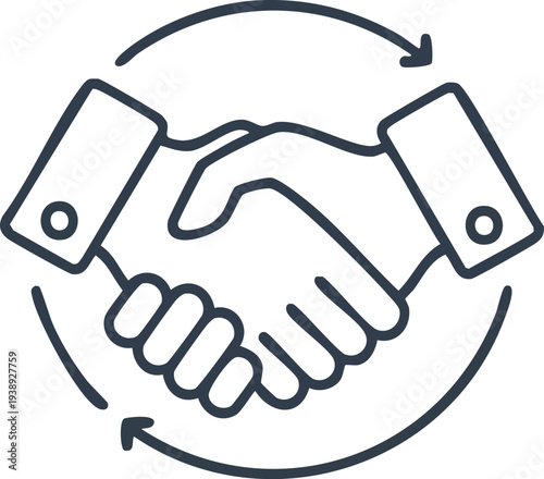  Minimalist handshake icon, two hands firmly shaking, business agreement symbol