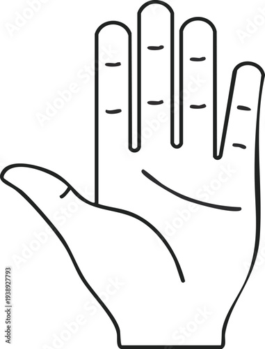 Outline icon of open hand with all five fingers spread wide, stop or high-five ready gesture