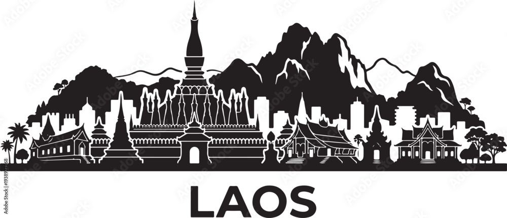 Obraz premium Stunning Laos cityscape with ancient temples and mountains