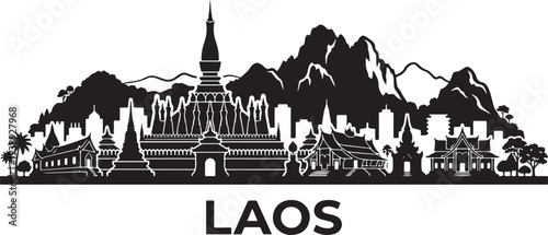 Stunning Laos cityscape with ancient temples and mountains