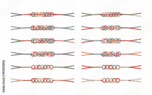 Collection of colorful bracelets with beads on strings jewelry accessories fashion adornments decorative items