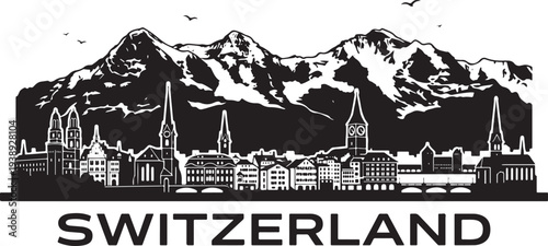 Stunning Swiss cityscape with snow-capped mountains