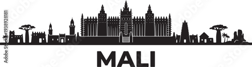 Stunning Mali cityscape silhouette with ancient architecture