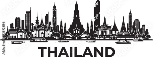 Bangkok cityscape with traditional Thai temples and modern skyscrapers