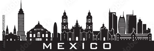 Mexico city skyline with iconic buildings and towers