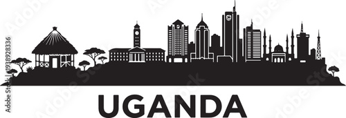 Modern Uganda cityscape with traditional and contemporary buildings