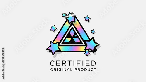 Holographic Certified Original Product Badge with Stars and Triangle