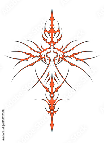 Cyber sigilsm Cross Neo tribal symmetrical outline and fill sharp style. vector format for mystical symbol, vector design for tattoo flash, streetwear t-shirt print apparel