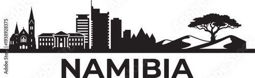 Namibia cityscape with church and modern buildings