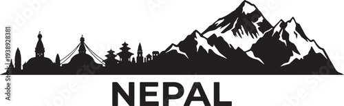 Stunning Nepal cityscape with mountain range silhouette