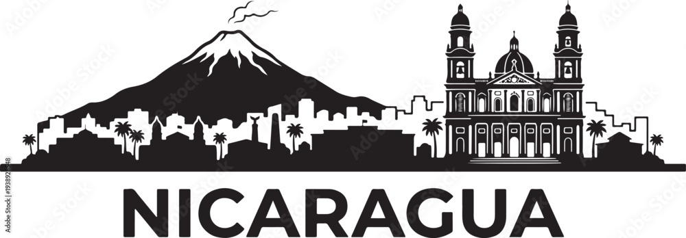 Fototapeta premium Nicaragua cityscape with volcano and colonial architecture