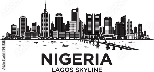 Modern Lagos cityscape with sleek skyscrapers and busy bridge