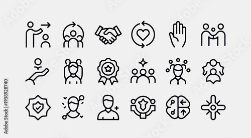 Set of 16 business and people bonding icons vector