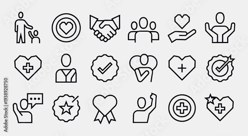 Set of 20 line icons vector - love, care, heart, people, communication, feedback