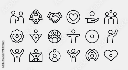 Set of 20 line icons vector, people, teamwork, love, charity
