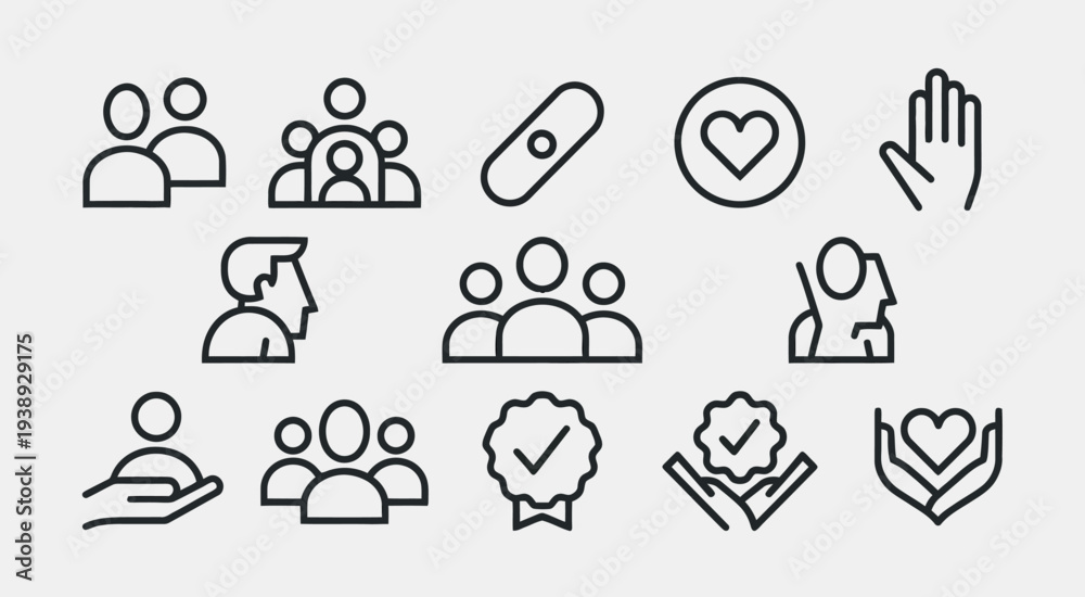 Fototapeta premium Set of 12 people volunteering icons vector