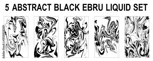 Set of hand drawn abstract marble texture. Bundle collection of beautiful white and black marble background. Pack of handmade stone or rock texture with liquid paint ink. Turkish marbling art.
